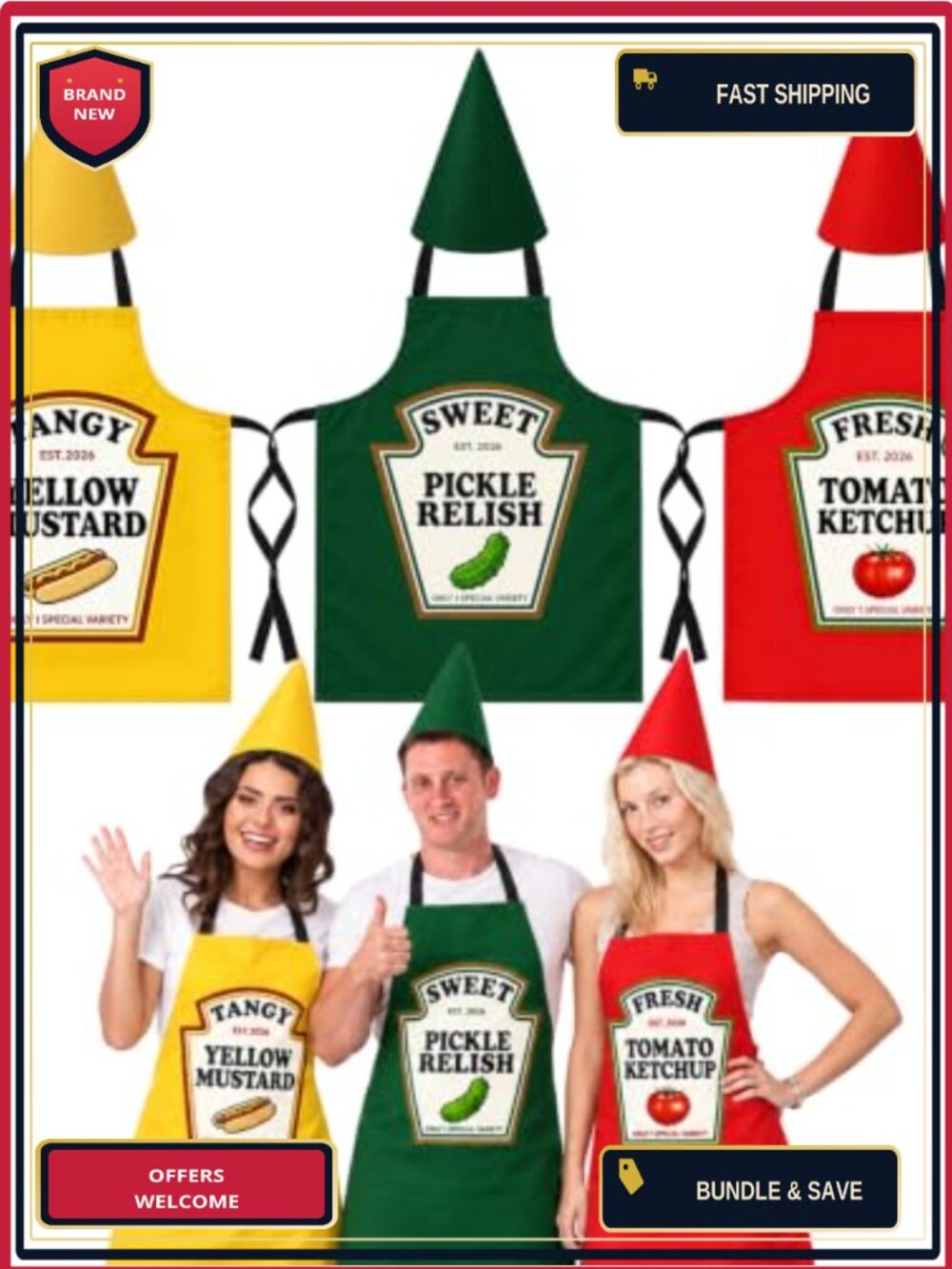 Condiment Costume Apron Set 3 Piece Adults Group Halloween Cosplay